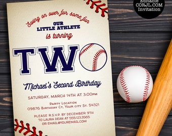 Baseball Second Birthday Invitation: Editable Template (Digital Download)