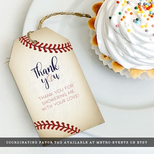 Vintage Baseball Thank You Tags. Created with a vintage texture background accented with baseball laces. Designed by MetroEvents.