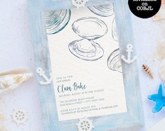 Clam Bake Party Invitation: Seafood BBQ, Editable Template (Instant Download)