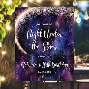 Galaxy Willkommensschild, bearbeitbares Partyschild, sofortiger Download, Sternennacht Willkommensschild, Galaxy druckbares Partyschild, unter den Sternen Schild