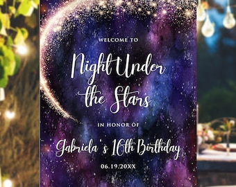 Galaxy Welcome Signs, Editable Party Sign, Instant Download, Starry Night Welcome Sign, Galaxy Printable Party Sign, Under the Stars Sign