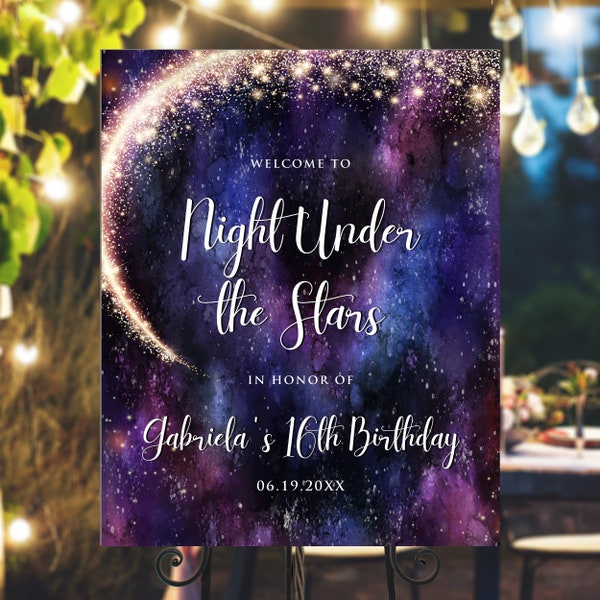 Galaxy Welcome Signs, Editable Party Sign, Instant Download, Starry Night Welcome Sign, Galaxy Printable Party Sign, Under the Stars Sign