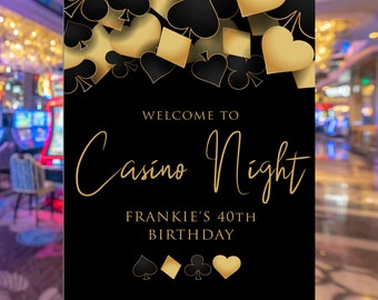 Gold Casino Themed Welcome Signs, Poker Party Sign, Printable Party Sign, Instant Download, Gold and Black Sign, Las Vegas Themed Party sign