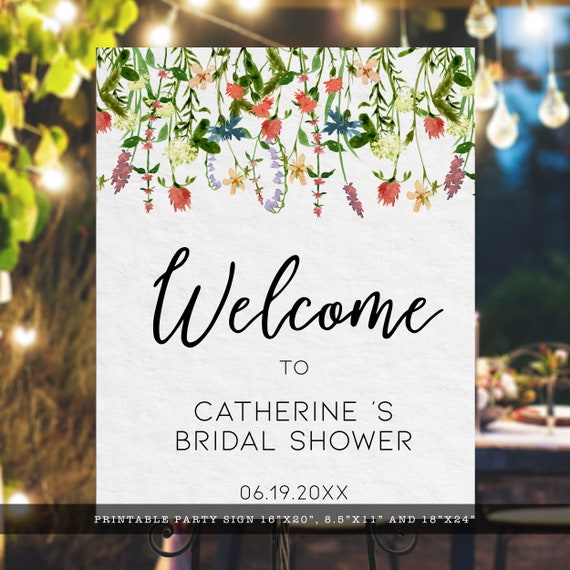 Botanical Floral Bridal Shower Welcome Sign, Printable Sign, Custom Welcome Sign, Editable Welcome Sign, Instant download Il_570xn