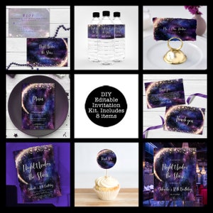 Galaxy Invitation Bundle, Editable Invitations, Night Under the Stars Invitation, Galaxy Invitations, Starry Night Invitation Kit, Printable