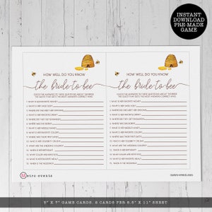 Bride to Bee Bridal Shower Game, How Well Do You Know The Bride, Bee Themed Games, Instant Download, Shower Game, Printable Game, Download image 2