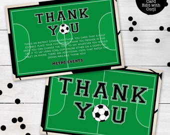 Soccer Thank You Cards, Sports Thank You Notes, Football Themed Thank You Card, Coach Thank You Card, Printable, Instant Download, Corjl