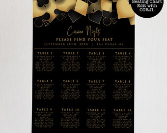 Casino Night Custom Seating Chart, Printable Seating Chart Sign, Wedding Seating Chart Poster, Editable Seating Chart, Event Seating Charts