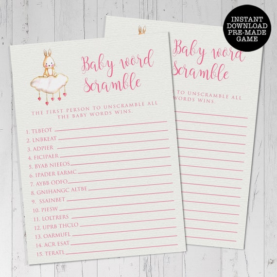 Baby Word Scramble Game, Bunny Themed, Printable Game, Premade Baby Shower Game, Baby Shower Game, Girl Baby Shower Game, Instant Download Il_570xn
