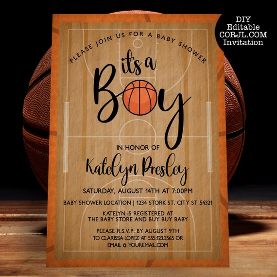 Basketball Baby Shower Invitation, Sports Baby Shower Invite, Boys Baby Shower Invitations, Basketball Invitations, DIY Printable File Il_570xn