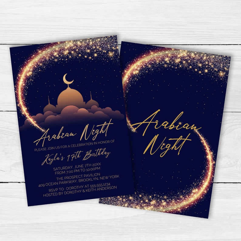 Elegant Arabian Nights Birthday Party Invitations Printable | Etsy