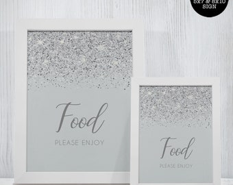 Silver Glitter Food Sign, Wedding Food Sign, Bridal Shower Sign, Printable Signs, Instant Download, Glitter Food Sign, Food Sign