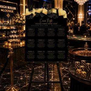 Casino Night Seating Chart Sign, Gold Casino Seating Chart, Vegas Party Seating Chart, Poker Party Welcome Sign, Casino Wedding Seating Plan image 4