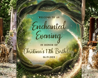 Enchanted Forest Welcome Sign, Enchanted Welcome Signs, Printable Party Sign, Instant Download, Corjl Template, Magical Themed Party Signs