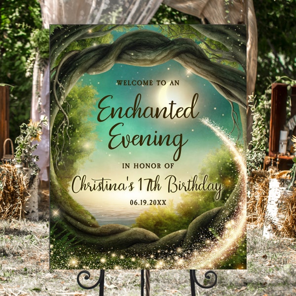 Enchanted Forest Welcome Sign, Enchanted Welcome Signs, Printable Party Sign, Instant Download, Corjl Template, Magical Themed Party signs