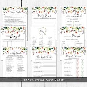 Printable Bridal Shower Games, Botanical Floral Bridal Shower Games, Wildflower Bridal Shower Games, Printable Games, Instant Download