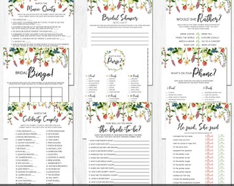 Printable Bridal Shower Games, Botanical Floral Bridal Shower Games, Wildflower Bridal Shower Games, Bridal Shower Bingo, Instant Download