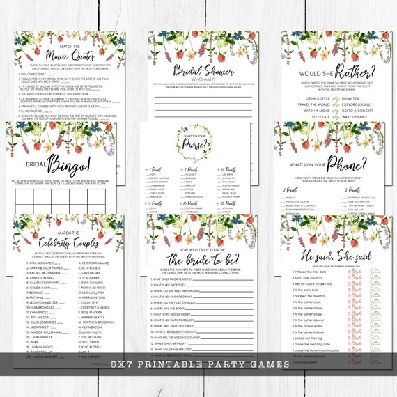 Printable Bridal Shower Games, Botanical Floral Bridal Shower Games, Wildflower Bridal Shower Games, Printable Games, Instant Download Il_570xn