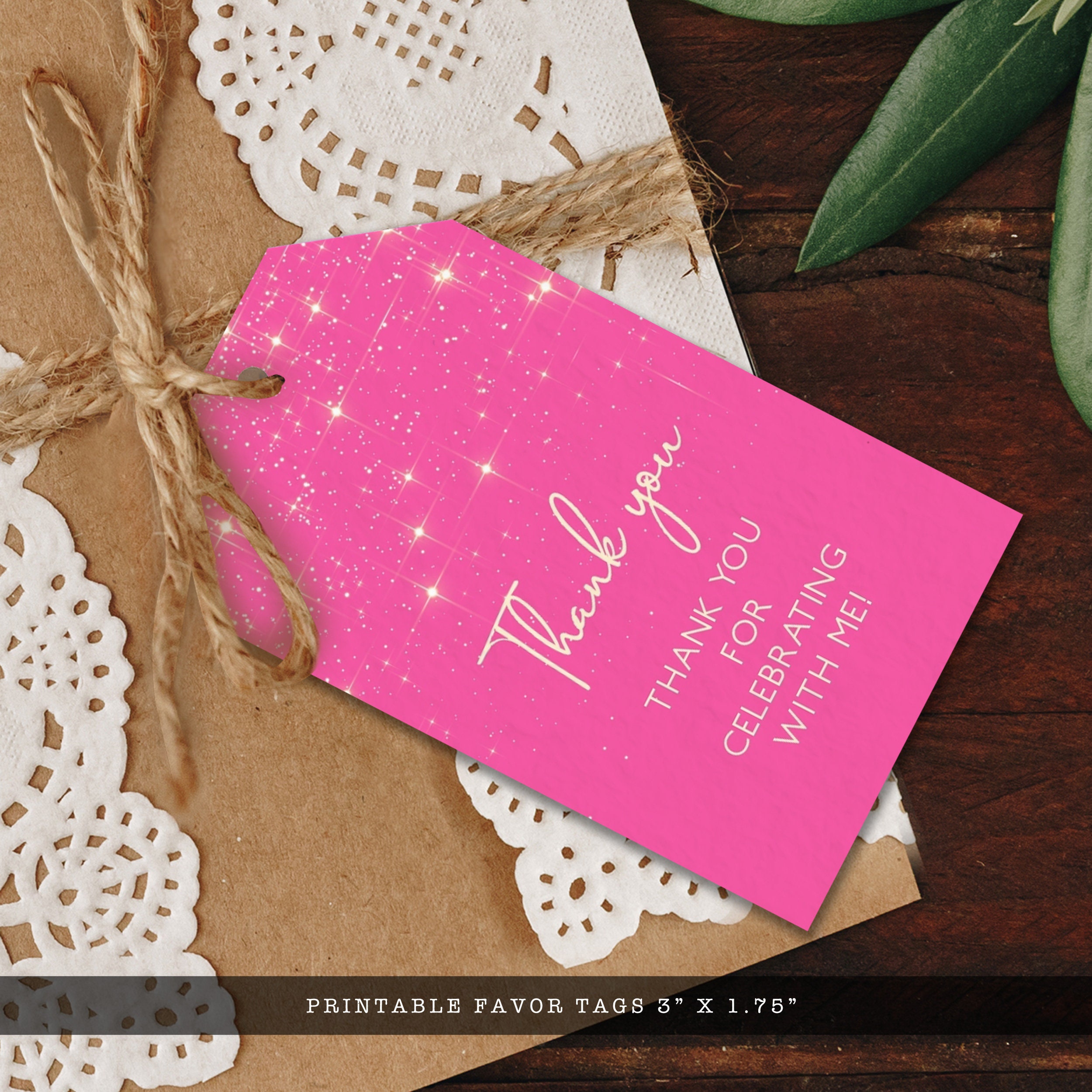 Pink Glitter Favor Tags, Hot Pink Glitter Tags, Pretty Pink Glitter Favor  Tags, Printable Thank You Tag, Gift Tag Template, Glitter Gift Tag 