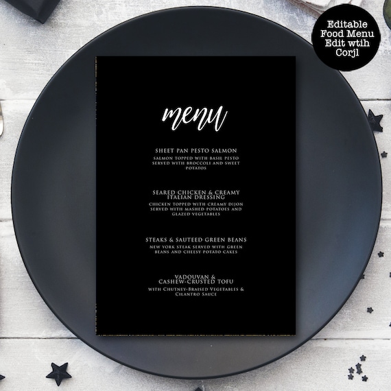 White and Black Food Menu, Custom Menu, Food Menu, Dinner Menu, Elegant Dinner Menu, Instant ...