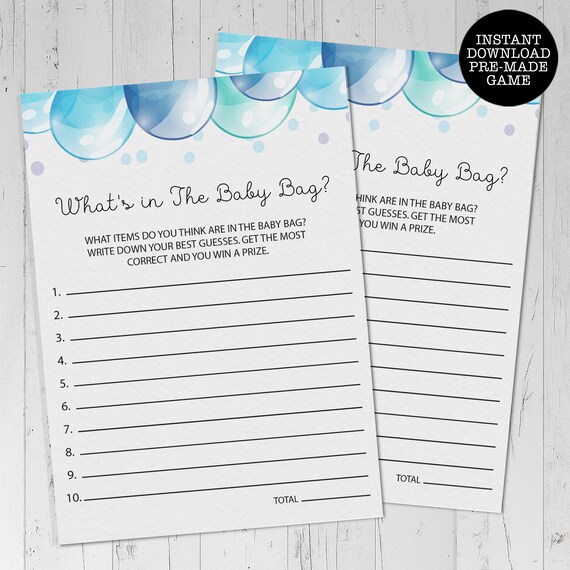What's In The Bag, Instant Download, Shower Game, Printable Game