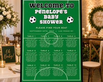 Soccer Baby Shower Seating Chart Template, Sports Welcome Sign, Editable Soccer Party Poster, Football Baby Shower Decor, Printable Sign