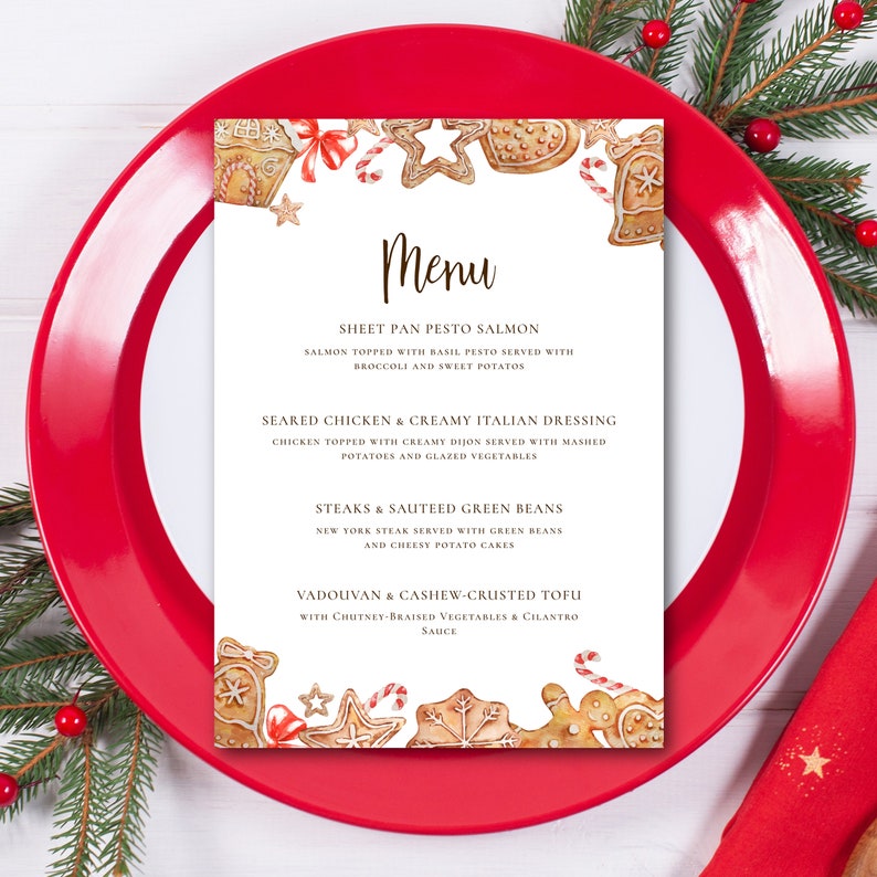 Nothing brings us together like baked goods, this holiday dinner menu is a perfect addition to customizing the cookies exchanged at Christmas time. Designed By MetroEvents.