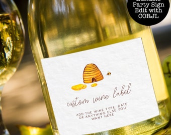 Honey Bee Wine Label, Custom Champagne Tag (Corjl Template)
