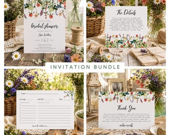 Wildflower Bridal Shower Invitation Template, Boho Bridal Shower Invite, Floral Wedding Shower Invitation, Country Garden Party