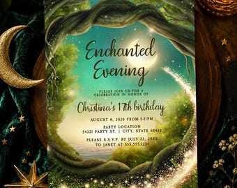 Enchanted Forest Invitation, Woodland Birthday Invite, Magical Fairy Party Template, Editable Enchanted Evening Invite, Corjl Download