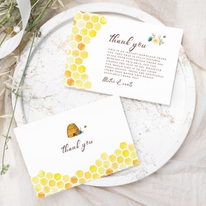 Bee Thank You Card Template, Honeybee Thank You Card Printable, Thank you Card Floral Thank You, Instant Download, Printable, Corjl Template