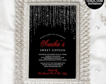 Sweet Sixteen Party Invitation, Red Rose Invitation , Sweet 16 Party, 16th Birthday Invitations, Printable Sweet 16 Invitations, Rose Themed
