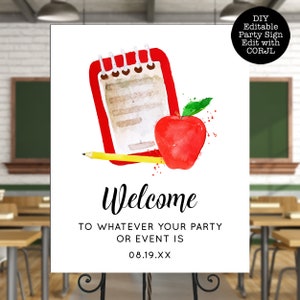 School Themed Welcome Signs, Teacher Welcome Signs, Printable Party Sign, Instant download, Corjl Party Sign, Editable Welcome Sign, Signs