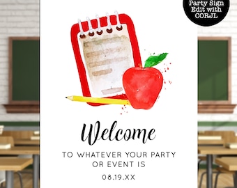 School Themed Welcome Signs, Teacher Welcome Signs, Printable Party Sign, Instant download, Corjl Party Sign, Editable Welcome Sign, Signs