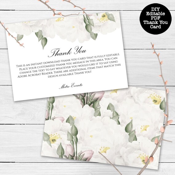White Floral Thank You Cards, Thank You Card, White Rose Thank You Cards, Floral Thank You Cards Il_570xn