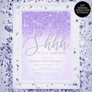 Purple Glitter Surprise Party Invitation (Digital Download)