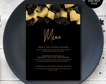 Gold Vegas Themed Food Menu, Casino Party Menu, Food Menu, Dinner Menu, Editable Dinner Menu, Instant Download, Printable Menu, Corjl