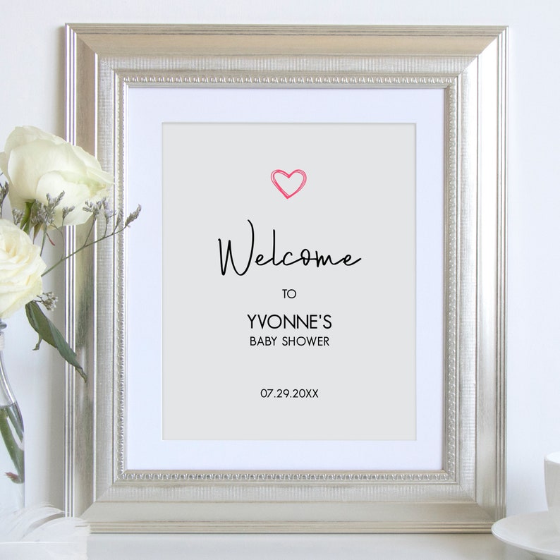 Instant download Custom Welcome Sign Editable Welcome Sign Printable Sign It/'s A Girl Shower decor Pink Heart Baby Shower Welcome Sign