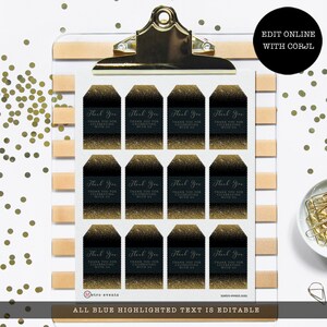 Black and Gold Printable Thank You Tags, Gold Favor Tags, Gold Glitter ...