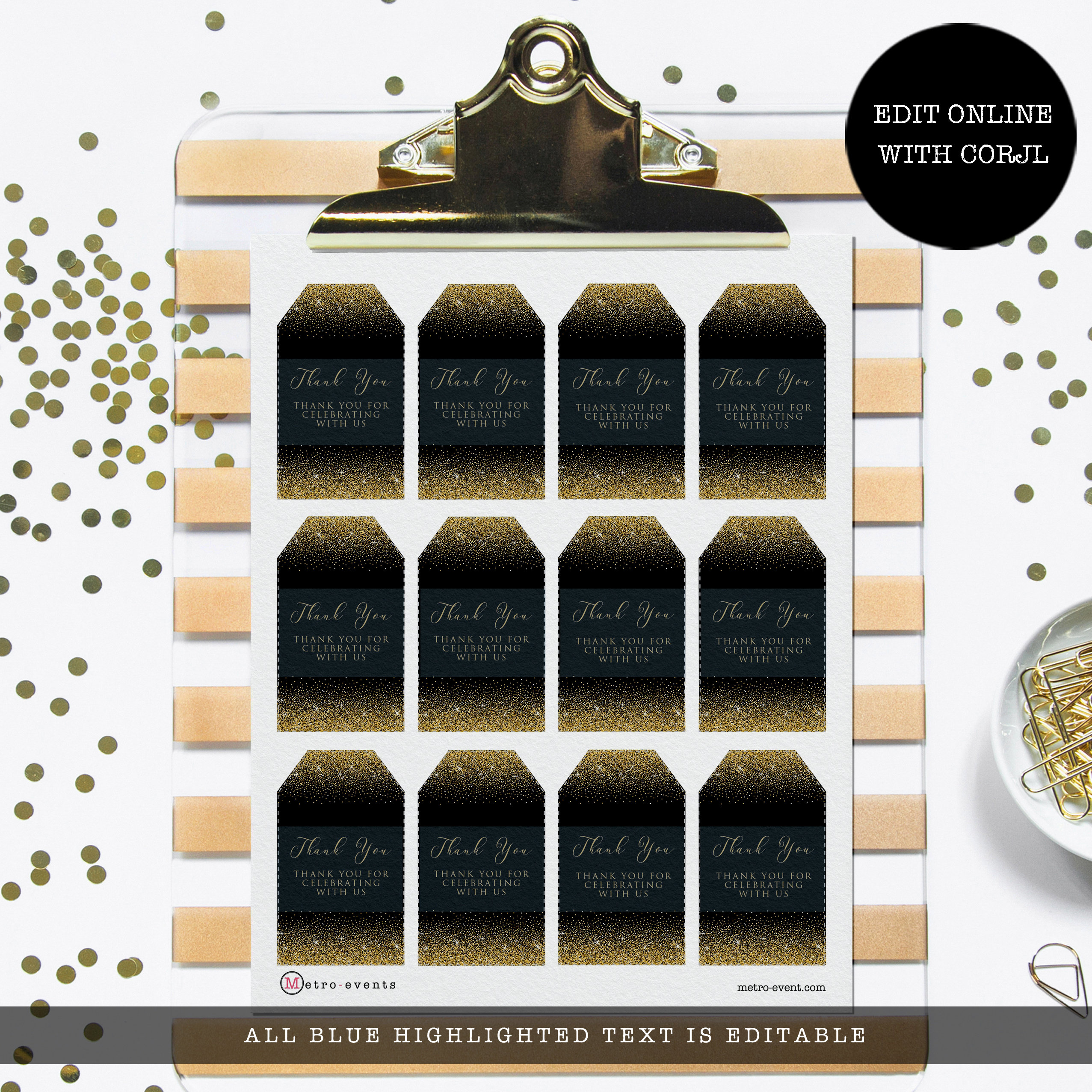 Black and Gold Printable Thank You Tags Gold Favor Tags Gold - Etsy UK
