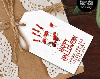 Bloody Halloween Tags, Halloween Gift Tags, Blood Gift Tags, Editable Tags, Happy Halloween Tags, Trick or Treat Tags, Halloween Favor Tags