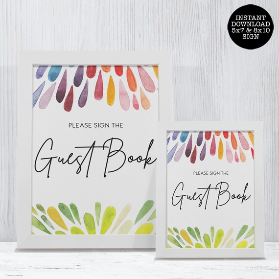 Rainbow Guest Book sign, Rainbow Bridal Shower Sign, Printable Signs, Instant Download, Bridal Shower Decor, Bridal Shower Guestbook sign Il_570xn