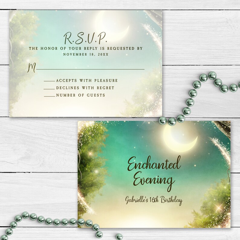 Enchanted Forest rsvp card, Enchanted RSVP Card, RSVP Card Template, Glitter RSVP card, Instant Download, Corjl Template, Enclosure Cards image 6