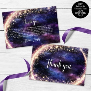 Galaxy Thank You Card, Starry Thank You Card, Under the Stars Thank You Card, Celestial Thank You Card, Corjl Template, Space Thank You Card