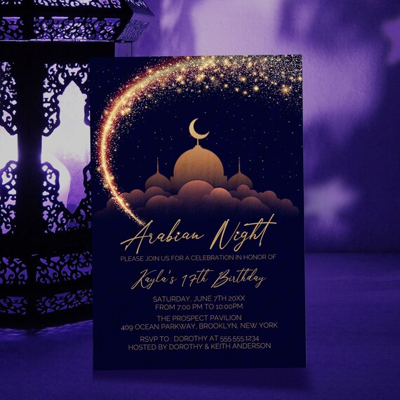 Elegant Arabian Nights Birthday Party Invitations | Printable Arabian Nights Invitation | Instant Download | Printable Invite Il_570xn