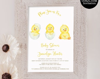 Baby Chick Baby Shower Invitations: Farm Animal Corjl Template (Digital Download)