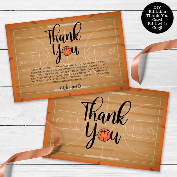 Basketball Thank You Cards, Sports Themed Thank You Cards, Basketball Cards, Printable Thank You Cards, Instant Download Thank You Card Il_570xn