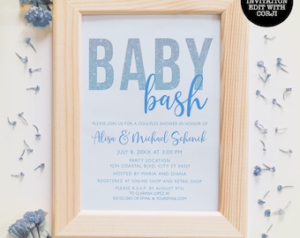 Blue Baby Bash Shower Invitations, Instant Download Invitations, Baby Shower For Boys, Boy Baby Shower, Printable Invitation, Corjl Template