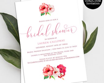 Tropical Floral Bridal Shower Invitation, Bridal Shower Invitation, Hawaiian Themed Bridal Shower invitation, Printable Invitation, Editable
