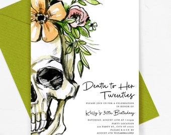Editable Death to my 20s Invitations Printable RIP 20s Death to 20s Invites Adios to my 20s Death to Youth Corjl Template, Instant Download